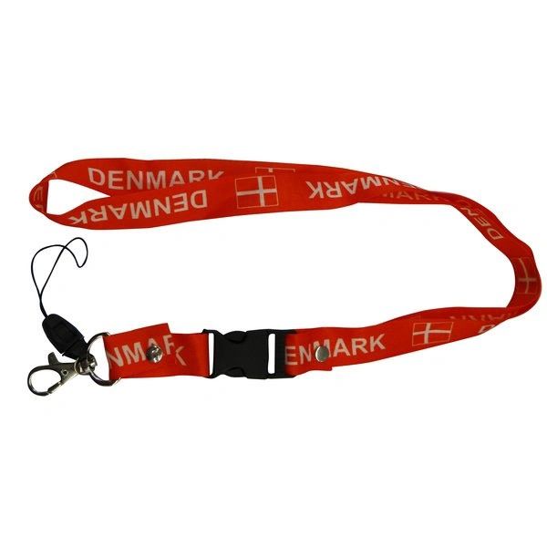 DENMARK COUNTRY FLAG LANYARD KEYCHAIN PASSHOLDER NECKSTRAP .. CLASP AT THE END .. 24" INCHES LONG .. HIGH QUALITY .. NEW AND IN A PACKAGE