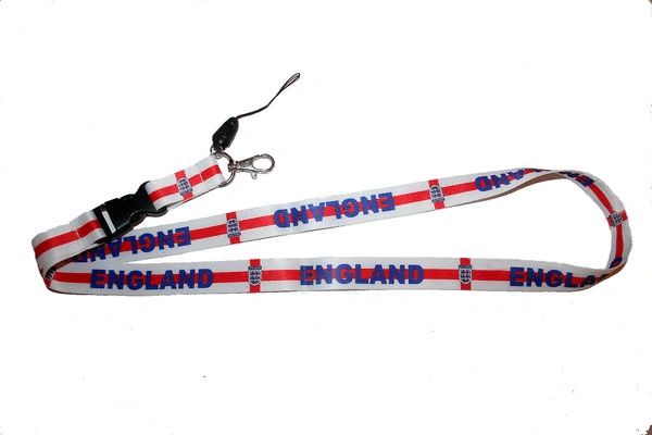ENGLAND 3 LIONS COUNTRY FLAG LANYARD KEYCHAIN PASSHOLDER NECKSTRAP .. CLASP AT THE END .. 24" INCHES LONG .. HIGH QUALITY .. NEW AND IN A PACKAGE