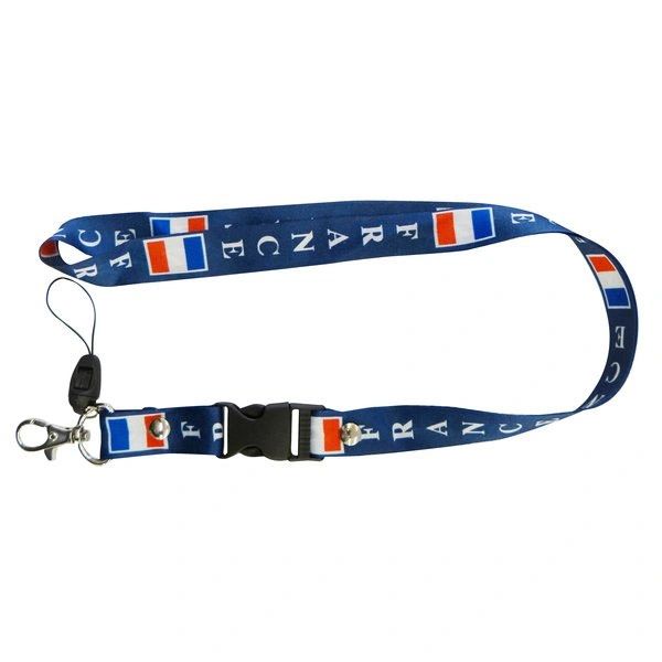 FRANCE COUNTRY FLAG LANYARD KEYCHAIN PASSHOLDER NECKSTRAP .. CLASP AT THE END .. 24" INCHES LONG .. HIGH QUALITY .. NEW AND IN A PACKAGE