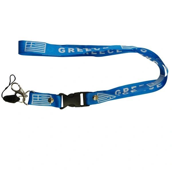 GREECE COUNTRY FLAG LANYARD KEYCHAIN PASSHOLDER NECKSTRAP .. CLASP AT THE END .. 24" INCHES LONG .. HIGH QUALITY .. NEW AND IN A PACKAGE
