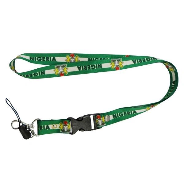 NIGERIA COUNTRY FLAG LANYARD KEYCHAIN PASSHOLDER NECKSTRAP .. CLASP AT THE END .. 24" INCHES LONG .. HIGH QUALITY .. NEW AND IN A PACKAGE