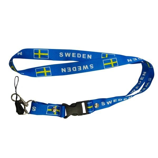 SWEDEN COUNTRY FLAG LANYARD KEYCHAIN PASSHOLDER NECKSTRAP .. CLASP AT THE END .. 24" INCHES LONG .. HIGH QUALITY .. NEW AND IN A PACKAGE