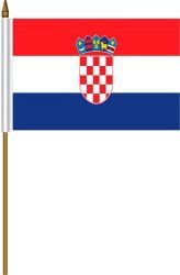 CROATIA 4" X 6" INCHES MINI COUNTRY STICK FLAG BANNER WITH STICK STAND ON A 10 INCHES PLASTIC POLE .. NEW AND IN A PACKAGE