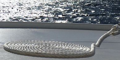 Lines coiled on Stray Shower Charters Bareboat Catamaran Sailing Vacation USVI BVI Spanish Virgins