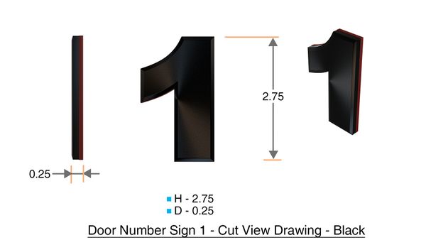 z- APARTMENT, DOOR AND MAILBOX NUMBER ONE SIGN - 1 SIGN- BLACK (HIGH  QUALITY PLASTIC DOOR SIGNS 0.25 THICK)