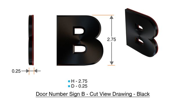 z- APARTMENT, DOOR AND MAILBOX LETTER B SIGN - LETTER SIGN B- BLACK (HIGH  QUALITY PLASTIC DOOR SIGNS 0.25 THICK)