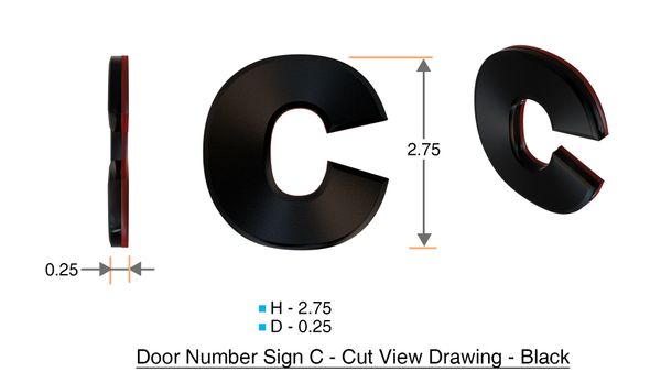 DOB SIGNS: C SIGN– BLACK (PLASTIC LETTERS FOR MAIL BOXES IN NYC)