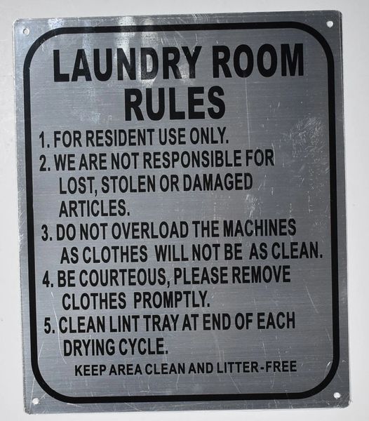 Laundry Room Rules Sign Brushed Aluminum Aluminum Signs 14x10