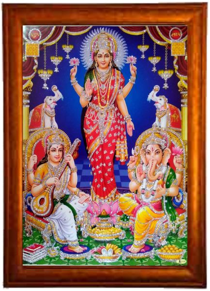 nandinistores Shri Laxmi Mata Photo with Brown Frame