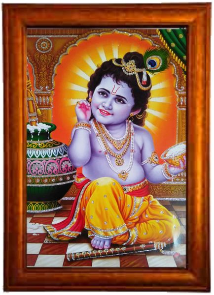 nandinistores Shri Krishna Photo With Brown Frame