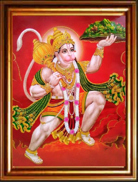 nandinistores Shri Veer Hanuman Photo with golden brown frame