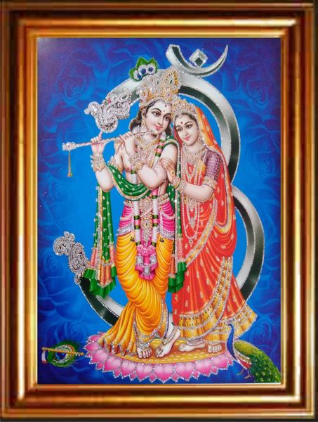 nandinistores RadhaKrishna Photo with golden brown Frame