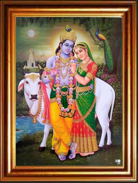 nandinistores RadhaKrishna Photo with golden brown Frame