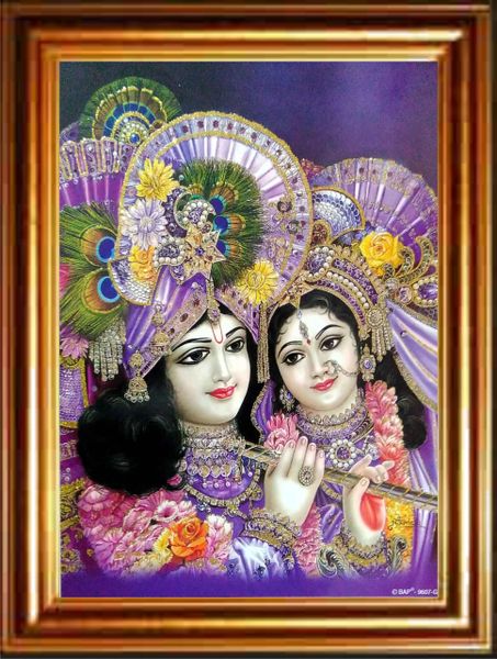 nandinistores Radha Krishna Photo With Golden Brown Frame