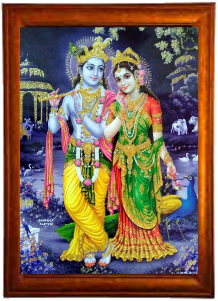 nandinistores Radha Krishna Photo With Brown Frame