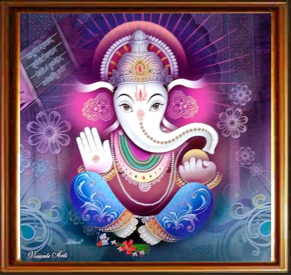 nandinistores Shri Ganesh Ji Photo With Golden Brown