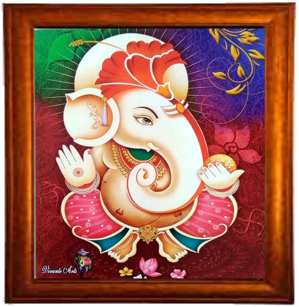 nandinistores Shri Ganesh Ji Photo With Brown Frame