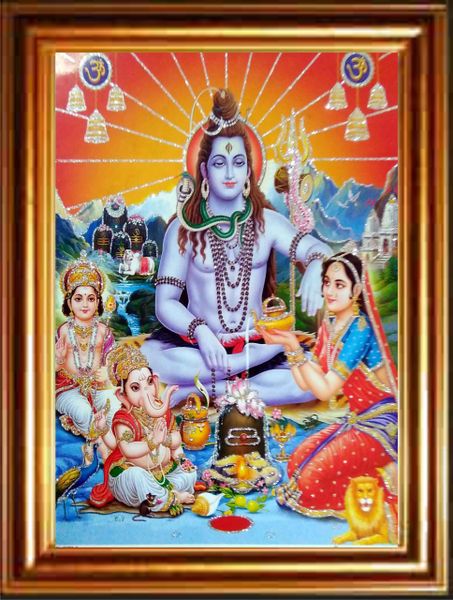 nandinistores Shree Siv Sankar Photo With Golden Brown Frame