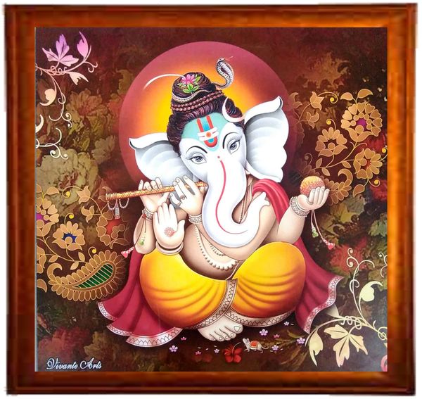 nandinistores Shri Ganesh Photo With brown Frame