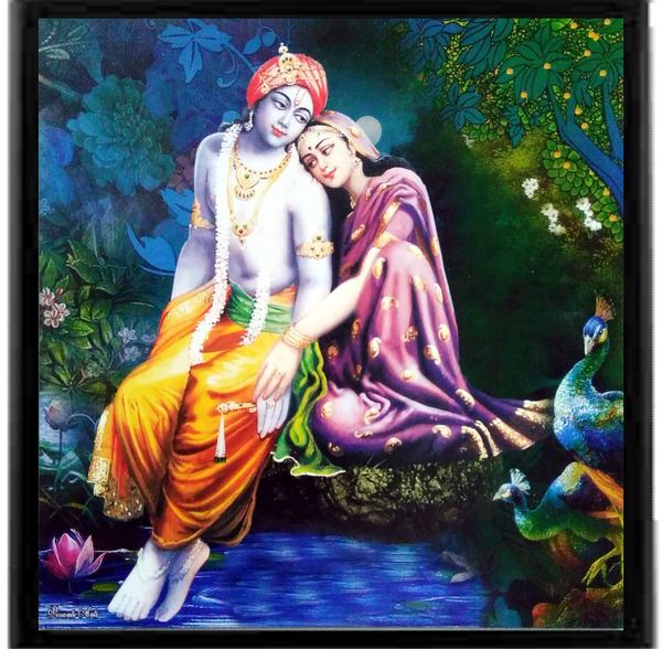 nandinistores Shree Radha Krishna Photo With Black Frame