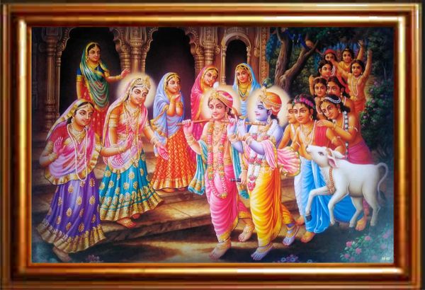 nandinistores Shree Krishna Photo With Golden Brown Frame