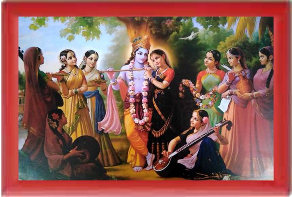 nandinistores Shree Krishna & Radha Photo With Red Frame