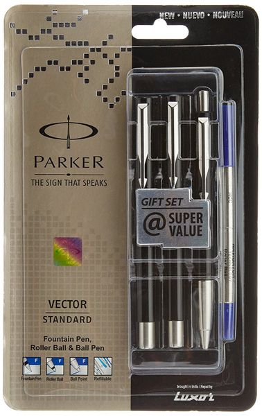 Parker Vector Standard Fountain Pen, Roller Ball Pen and Ball Pen (Black)