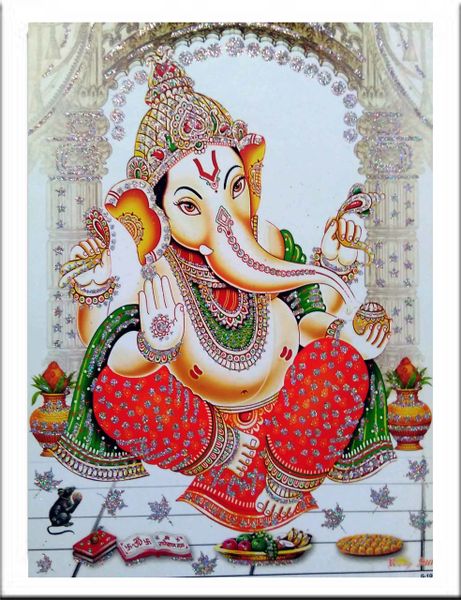 nandinistores Shri Ganesh Ji Photo (White & Golden Brown)