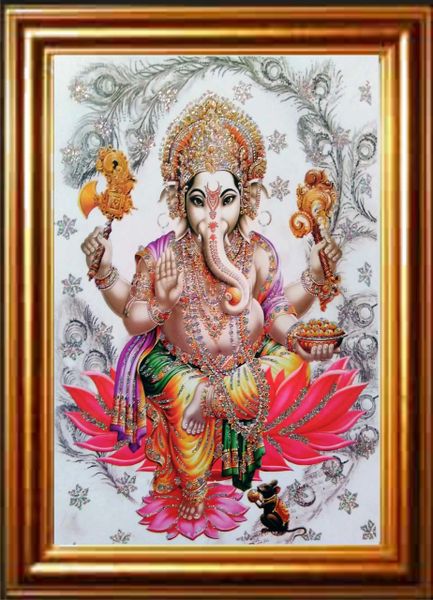 nandinistores Shri Ganesh Ji Photo with (Golden Brown & White)