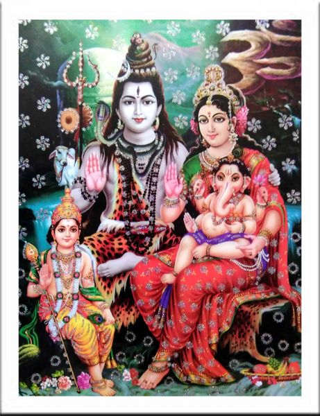 nandinistores Shri Ganesh Ji Photo With Family (White & Golden Brown)