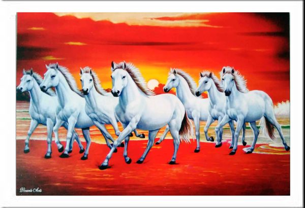 nandinistores Running Hourses Photo (White & Golden Brown)