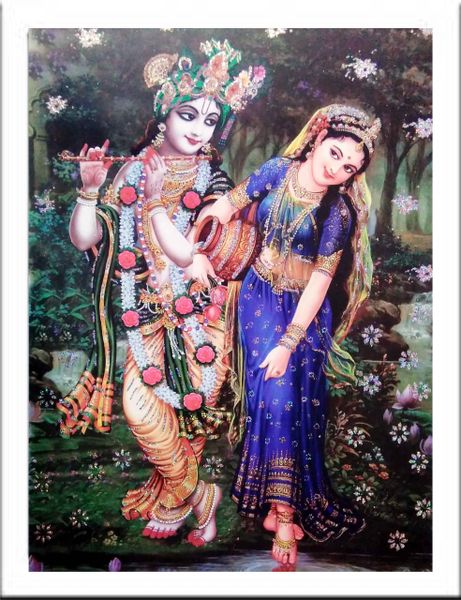 nandinistores Radha Krishna Photo With White & Golden Brown Frame