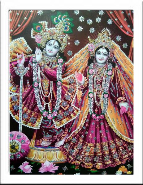nandinistores Radha Krishna Photo Dwarikadheesh With White & Golden Brown Frame