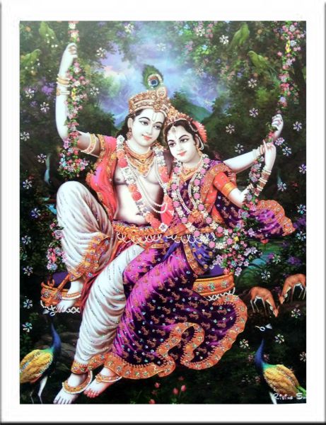 nandinistores Radha Krishna Photo on Zula (White & Golden Brown Frame)