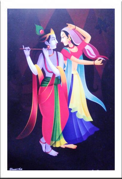 nandinistores Radha Krishna Panting Photo With White & Golden Brown Frame