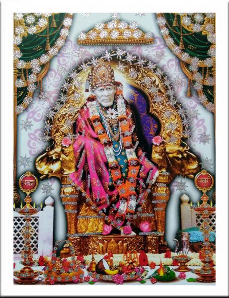 nandinistores Shri Sai Nath Maharaj shridi Photo with White & Golden Brown Frame
