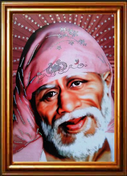 nandinistores Shri Sai Nath Maharaj Photo (White & Golden Brown Frame)