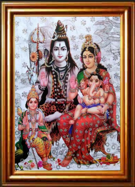 nandinistores Shri Shankar, Mata Parvati, Ganesh & Kartikeya Photh with (White & Golden Frame))