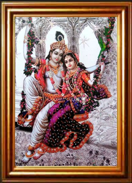 nandinistores Shri Radha Krishna Photo (White & Golden Brown Frame)