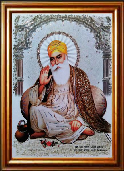 nandinistores Gurunanak Dev Ji Photo with White & Golden Brown frame
