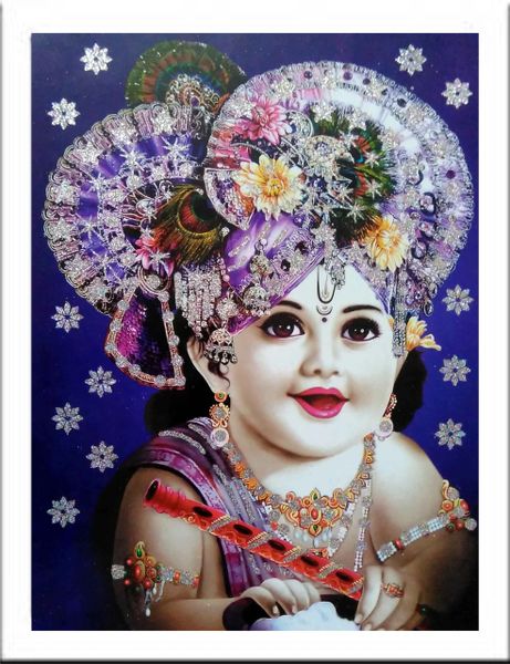 nandinistores Shri Bal Krishna Photo (White & Golden Brown Frame)