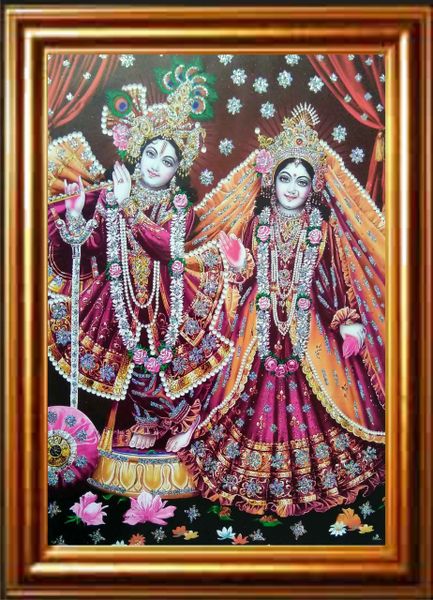 nandinistores Radha Krishna Photo Dwarikadeesh (White & Golden Brown Frame)
