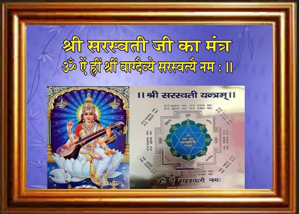 ShyamSunderIndia Shree Sarswati Ji Photo For Wall with Golden Brown Frame