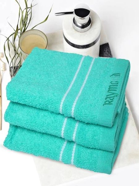 Raymond Home Cotton 450 GSM Face Towel Set Pack of 3 Light Blu