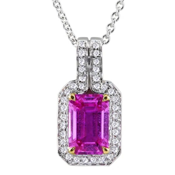 Emerald-Cut Pink Sapphire and Diamond Pendant