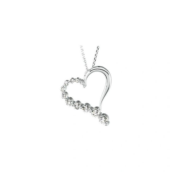 14 Karat White Gold Diamond Journey Heart Pendant with Chain Necklace ...