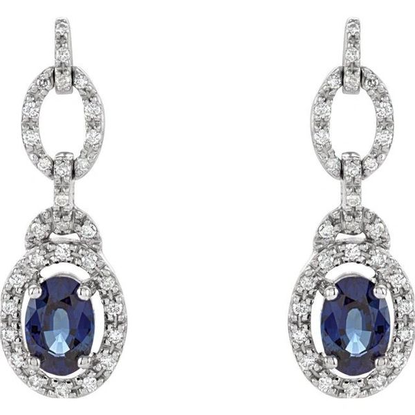 Karat White Gold Oval Blue Sapphire And Round Diamond Dangle