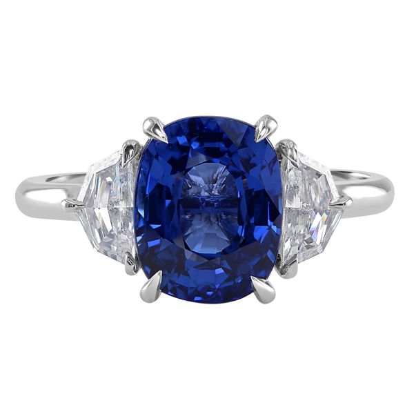 Platinum Cushion-Cut Sapphire and Tapered Pentagon-Cut Diamond Three ...