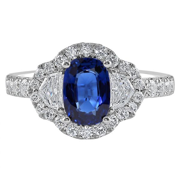 18 Karat White Gold Cushion-Cut Ceylon Sapphire Pentagon-Cut and Round ...