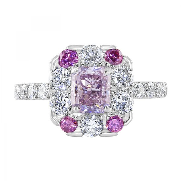 Platinum Radiant-Cut Pink Diamond with Round Pink and Colorless ...